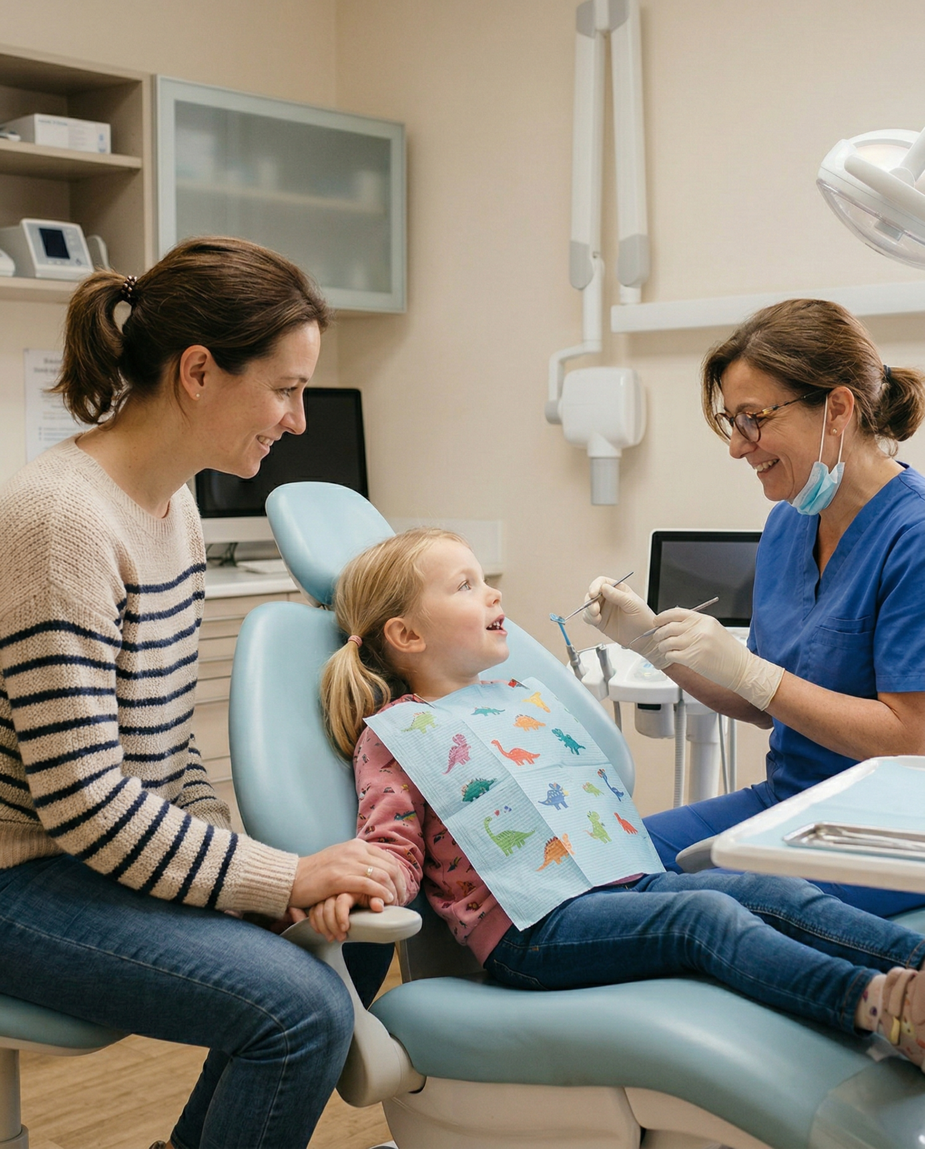 Parent avec enfant chez le dentiste